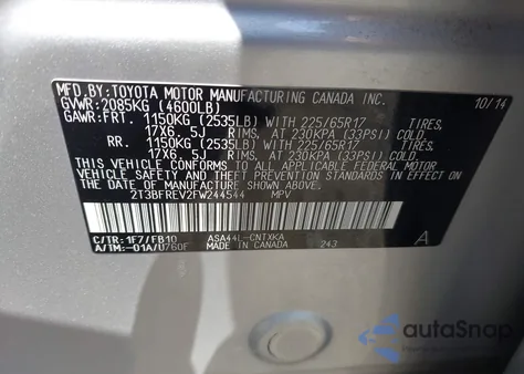 2015 Toyota Rav4 Le from USA, damaged, VIN 2T3BFREV2FW244544